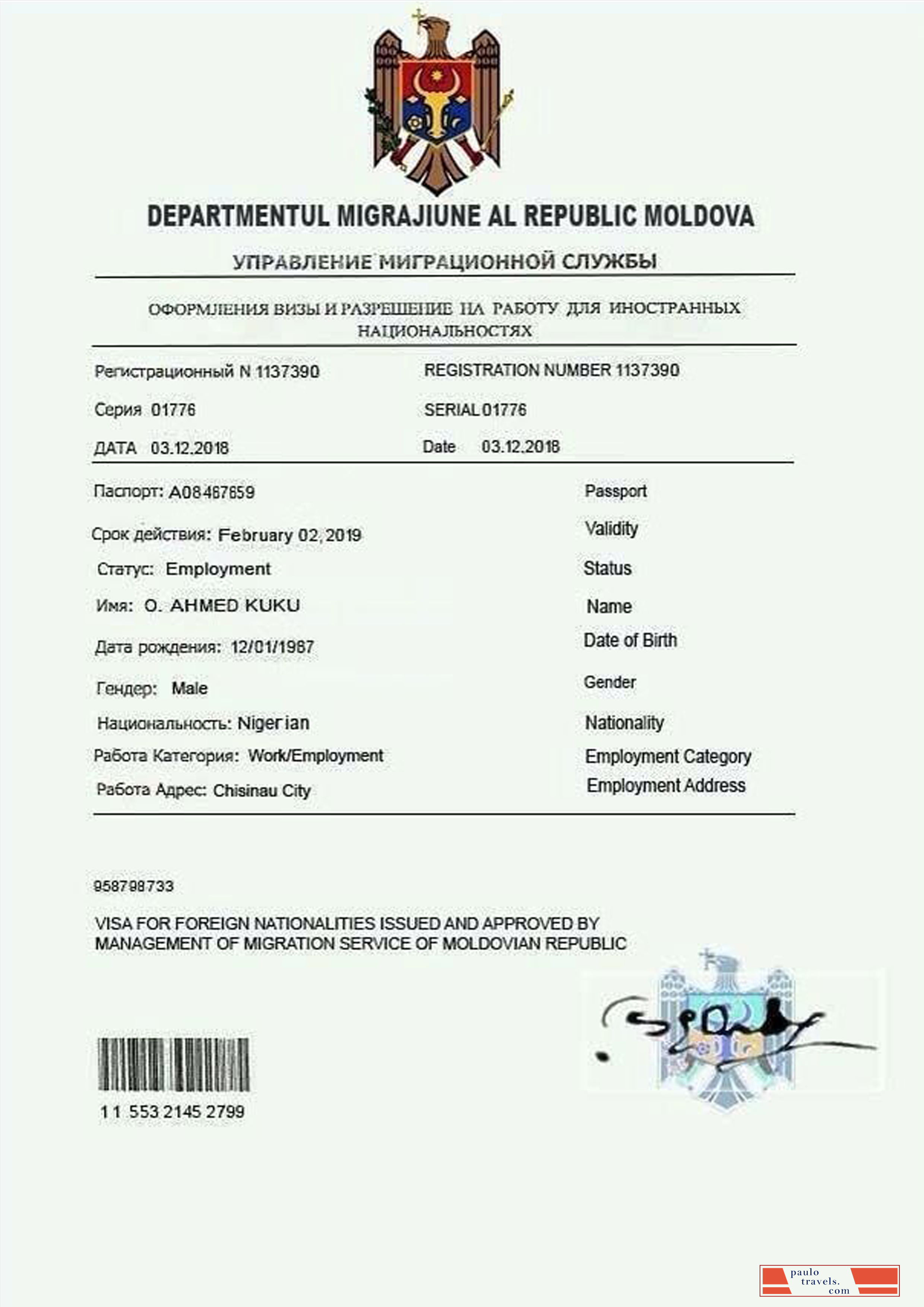 Moldova work permit